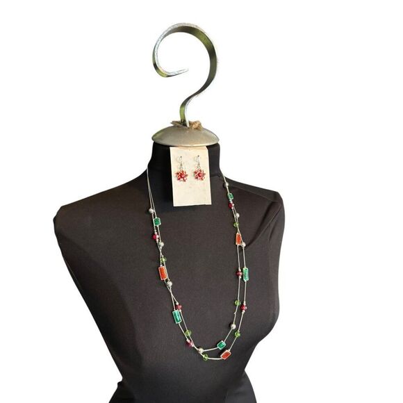 Festive Multicolor Beaded Necklace & Snowflake Earrings Set - Picture 3 of 9